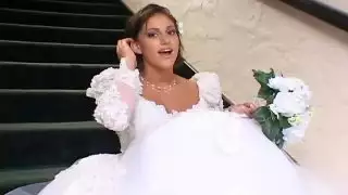 Beautiful bride in threesome sex