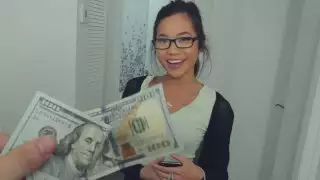 Money Makes Nerdy Girl Smile & Gobble!